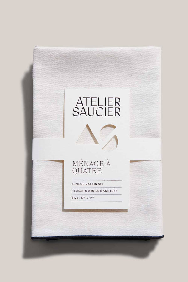 ATELIER SAUCIER Cream Burlap Noir Napkins | Set of 4 NAPKINS ATELIER SAUCIER 