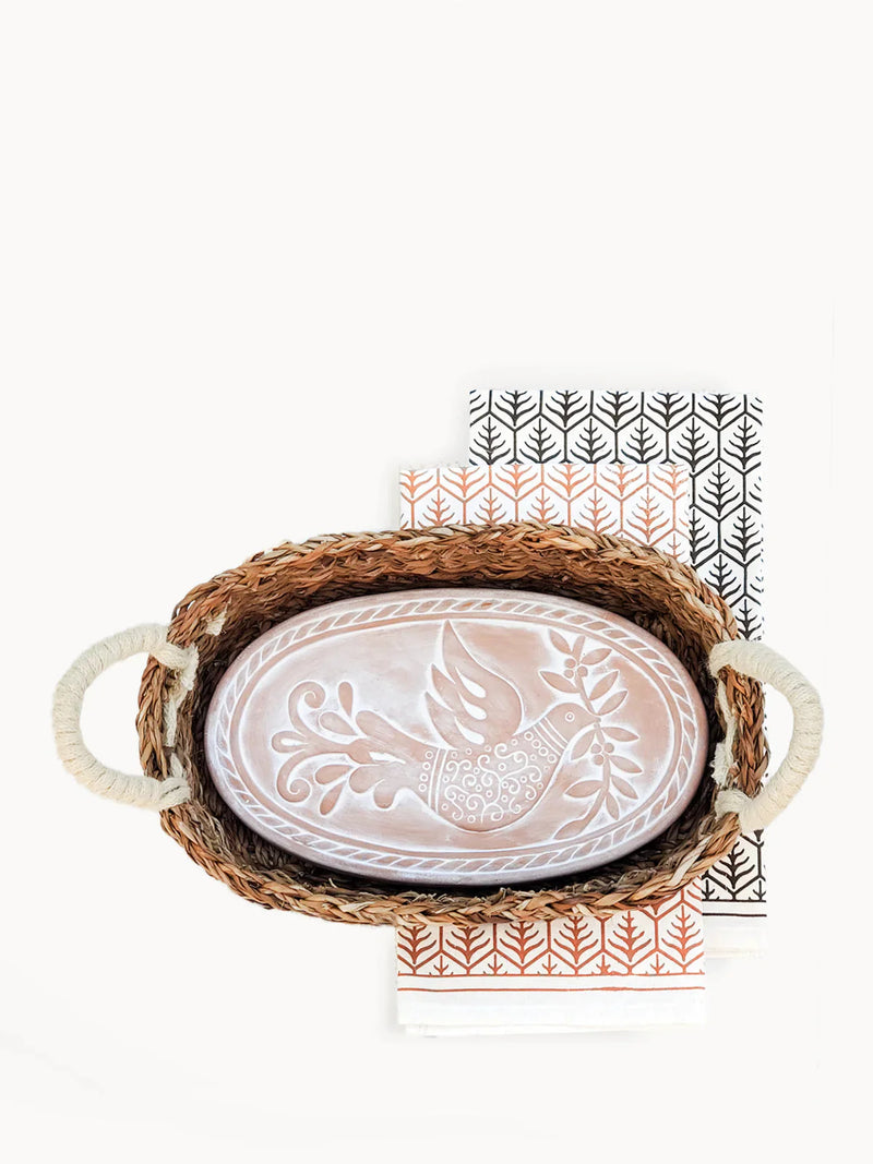 Bread Warmer + Basket with Tea Towel - Bird Oval Serving Trays + Boards Korissa 