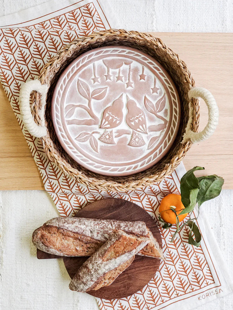 Bread Warmer + Basket with Tea Towel - Lovebird Round Serving Trays + Boards Korissa 