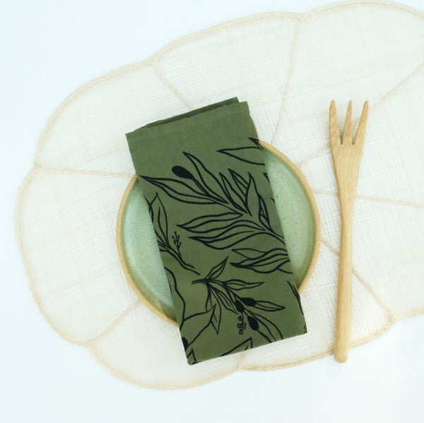 Elana Gabrielle Olive Linen Napkins - Set of 2 Napkins Elana Gabrielle 