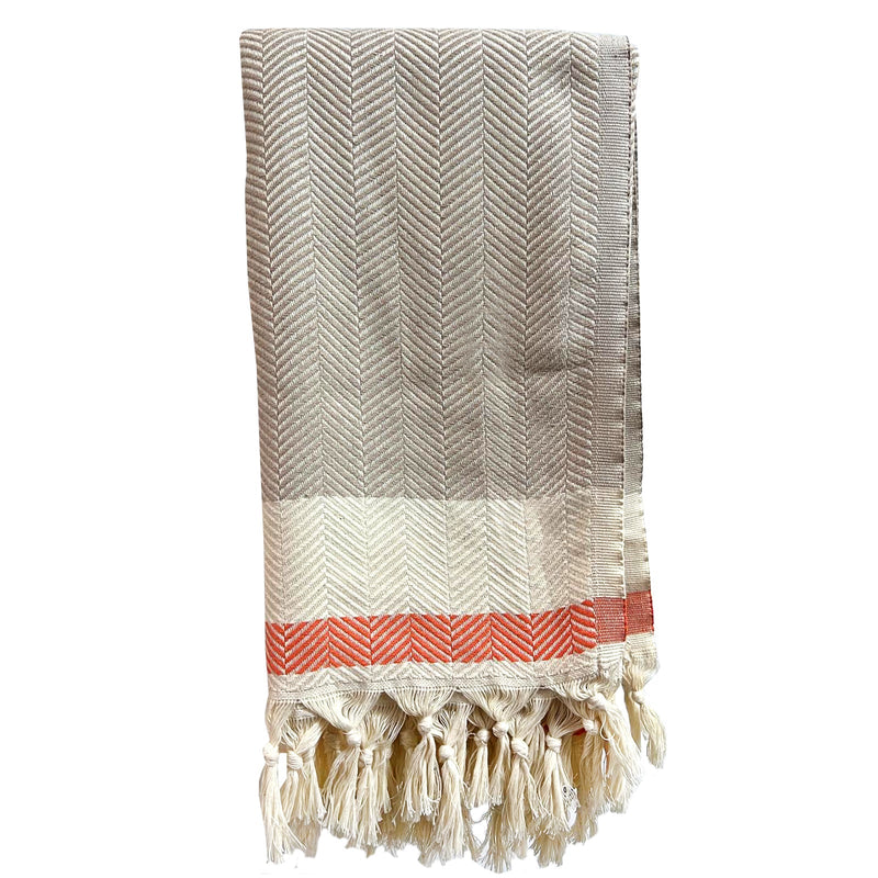 Hilana: Upcycled Cotton Pipa Sustainable Hand-loomed Throw Blanket - Beige BLANKET THROW Hilana: Upcycled Cotton 