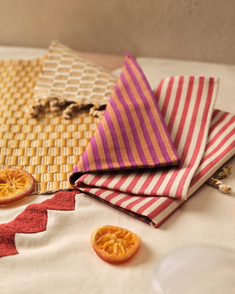 Minna Hudson Stripe Napkin - Berry Kitchen Textiles Minna 