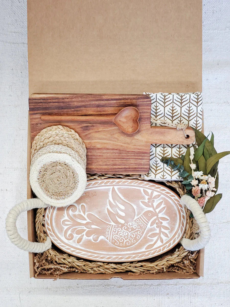 Oval Bread Warmer Gift Box With Rectangular Wooden Board and Spoon