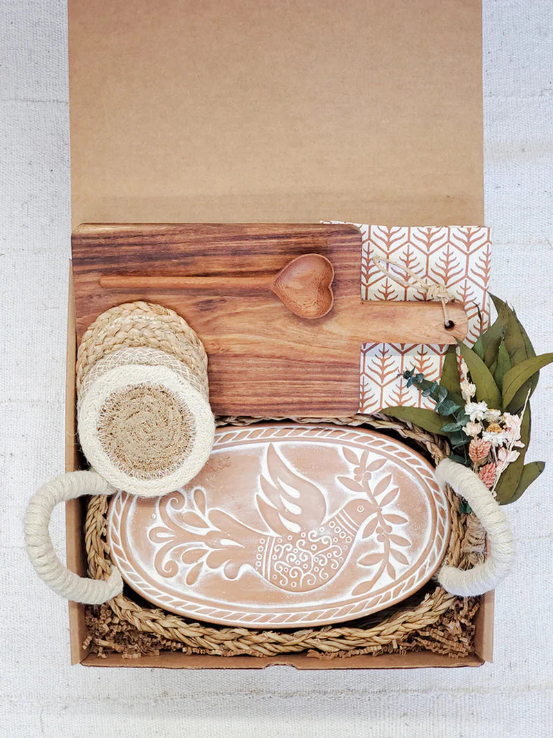 Oval Bread Warmer Gift Box With Rectangular Wooden Board and Spoon