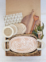 Oval Bread Warmer Gift Box With Round Wooden Board and Spoon