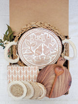 Round Bread Warmer Gift Box With Round Wooden Board and Spoon