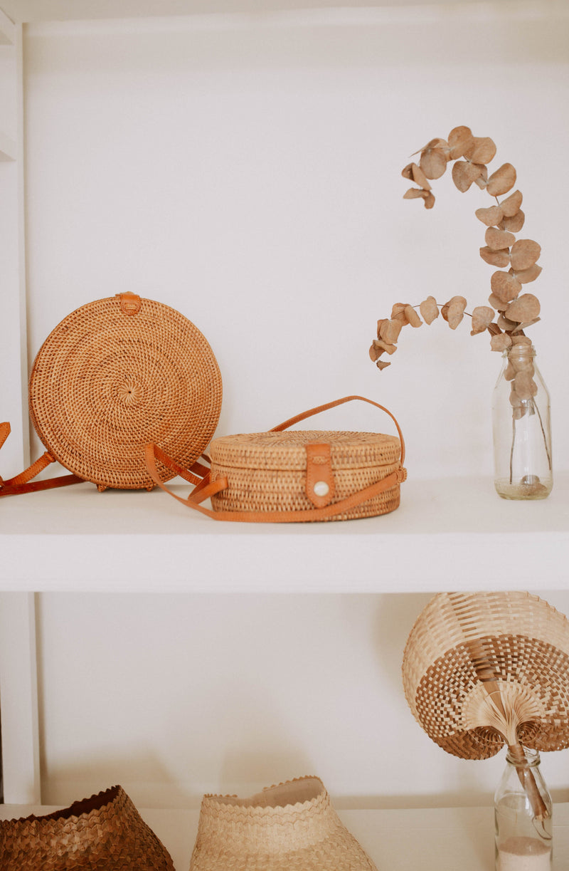 Round Rattan Purse Bags + Purses Village Thrive 