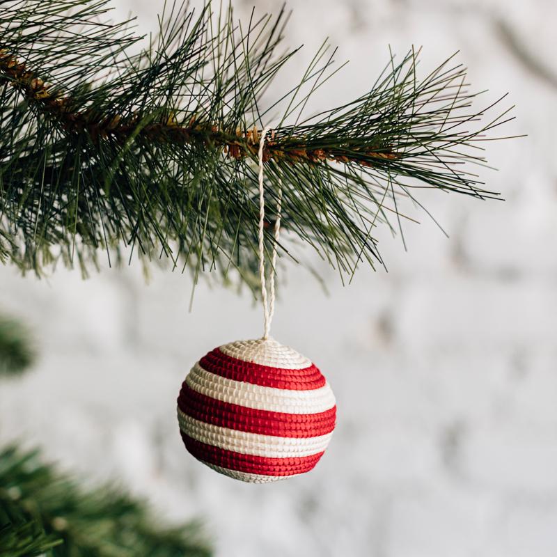 Striped Woven Ball Ornament - Red Featured Azizi Life 