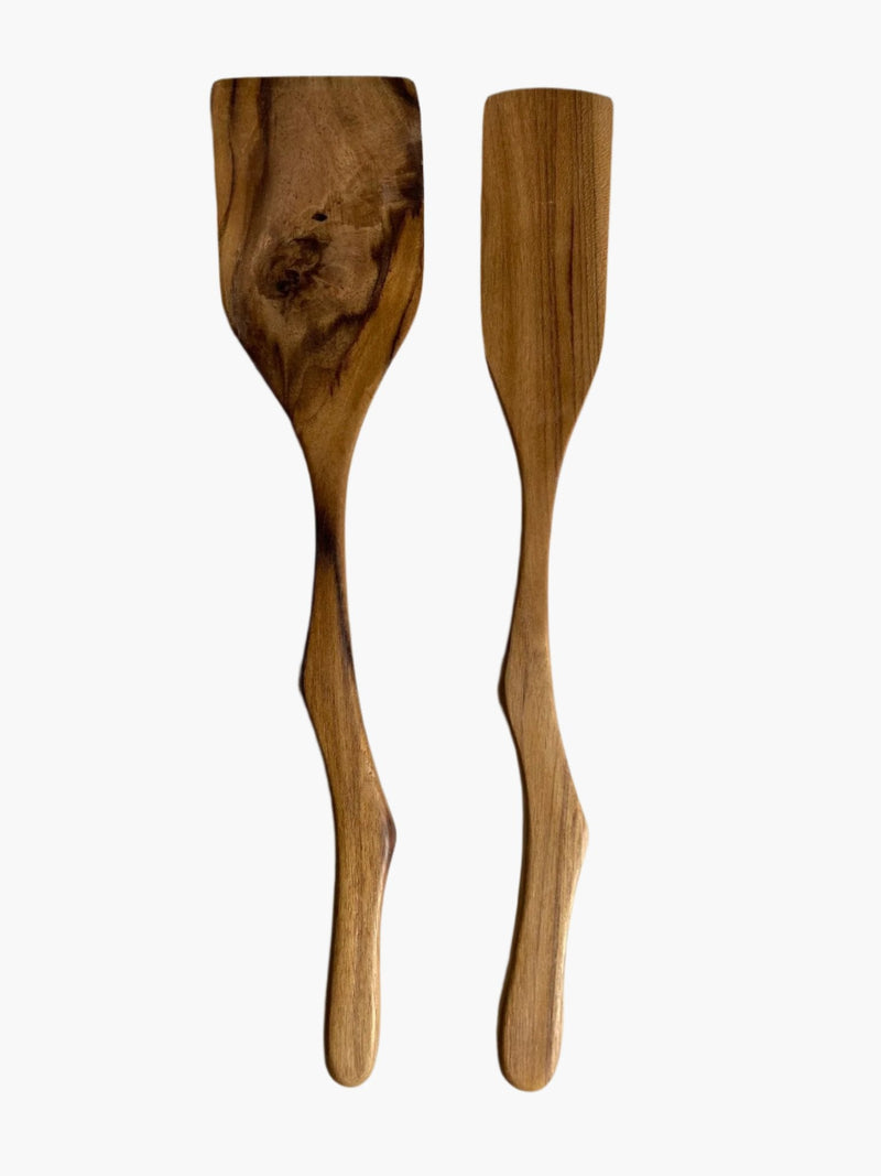 Village Thrive Teak Wavy Spatulas Kitchen Village Thrive 